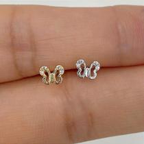 Microbell reto ouro 18k borboleta com zircônias cristal