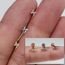Microbell reto ouro 18k com zircônias suiças - raio rosca