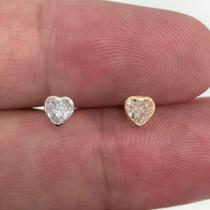 Microbell reto ouro 18k coração cristal com zircônia