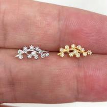 Microbell reto ouro 18k raminho flores com zircônia cristal