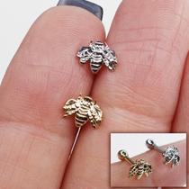 Microbell reto prata 925 abelha com haste em aço cirúrgico Microbell reto prata 925 abelha com haste em aço cirúrgico