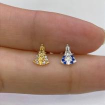 Microbell reto prata 925 com nossa senhora - aço cirúrgico