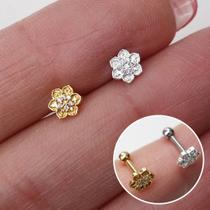 Microbell reto prata 925 flor índia - aço cirúrgico