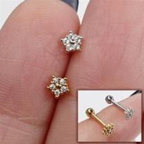 Microbell reto prata 925 florzinha com zircônias cristal e haste em aço cirúrgico Microbell reto prata 925 florzinha com zircônias cristal e haste em aço cirúrgico