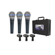 MICROFONE 3 unidades, DINÂMICO DE METAL CHUMBO, PROFISSIONAL com chave