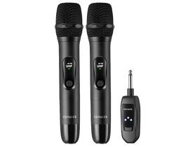 Microfone Aiwa Duplo Sem Fio Karaokê Aws-mic-01 P10 Uhf Preto