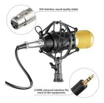 Microfone Andowl BM-800 unidirecional preto / dourado Suporte Shock Mount Espuma Cabo Conexão
