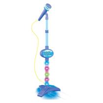 Microfone Azul Com Pedestal Conecta Celular Luz Som Sai Voz - DM Toys