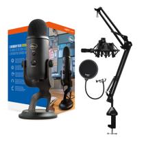 Microfone Blue Yeti Blackout com Braço de Microfone Knox Boom Arm Stand