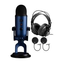 Microfone Blue Yeti USB Kit com Fones de Ouvido e Filtro Pop