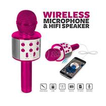 Microfone Bluetooth Wster Ws-858 Alto-Falante Karaokê - Rosa