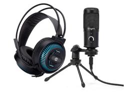 Microfone Bright Streamer de Mesa RGB, Usb ST001 + Headset Gamer Hp Usb P2 DHE 8001