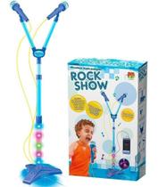 Microfone C/ Pedestal Duplo Azul Voz Música Luz Cabo Celular - Dm Toys