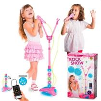 Microfone C/ Pedestal Duplo Rosa Voz Música Luz Cabo Celular - Dm Toys