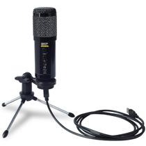 Microfone Com Cabo Usb Condenser Tripé Podcast 400U Preto