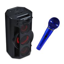 Microfone Com Fio Azul Profissional MC200 LeSon+Caixa de Som Bluetooth Bomber Play 770 50W Portátil