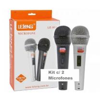 Microfone Com Fio Profissional Completo P/ Caixa Som Karaokê Duplo Profissional - Lehmox