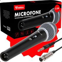Microfone Com Fio Profissional Metal Duplo Dinâmico Karaokê