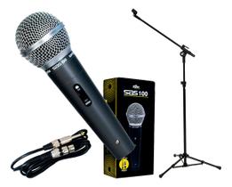 Microfone com fio santo angelo cardioide sas100 c/ cabo e pedestal vector pmv-01 sht