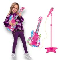 Microfone Com Guitarra Infantil Som E Luz Meninas Rock Show