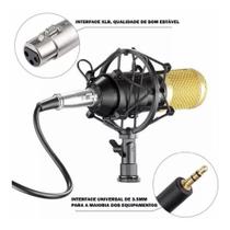 Microfone Condensador Bm800 Profissional Preto/Dourado Gravação Vídeos Lives Podcast Estúdios Musicais