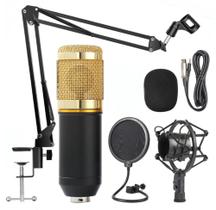 Microfone Condensador Com Fio Unidirecional Com Suporte Pop Filter Adaptador Tomate