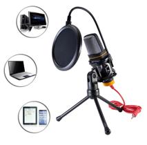 Microfone Condensador Com Pop filter E Tripé Para Karaokê, Youtubers e Aplicações Multimídia QYK222