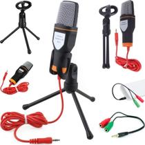 Microfone Condensador Com Tripé De Mesa + Cabo adaptador Para Note PC Celular Gravação