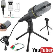 Microfone Condensador com tripé de mesa profissional Blog Podcast Youtuber Gravação Estúdio + adaptador