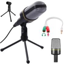 Microfone Condensador com tripé de mesa Profissional Pc Note Celular Estúdio Home Office Podcast