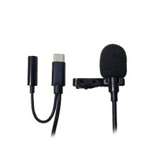 Microfone Condensador de Lapela para Celular Tipo C com Adaptador para Fone - Lavalier