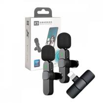 Microfone Condensador Duplo de Lapela Wireless Lightning IOS Sem Fio 2.4GHZ K9-IP-2IN1 Preto