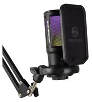 Microfone Condensador Gamer Live Led Rgb Braço Articulado Fire Phoenix Preto