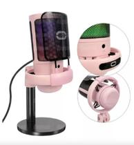 Microfone Condensador Gamer Rgb Live Stream Podcast Usb Rosa