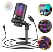 Microfone Condensador Gamer Rgb Live Stream Podcast Usb