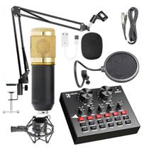Microfone Condensador + Mesa Interface de Áudio V8 Kit Profissional Lives e Podcast - Tomate