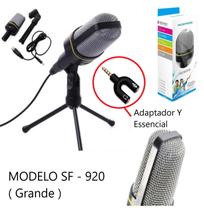 Microfone Condensador Preto Tripe Video Studio Conferencia EAD + Adaptador Y
