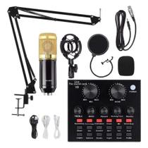 Microfone Condensador Profissional Canto Podcast Bm-800 com Mesa placa de som V8X PRO multifuncional - REPAROCEL