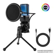 Microfone Condensador Redragon Adne RGB, USB, Botão touch, Suporte e Pop Filter - GM212