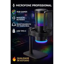 Microfone Condensador RGB Profissional Gamer USB Tipo C Podcast Streamer Alta Qualidade Com Redução Microfone Condensador RGB Profissional Gamer USB Tipo C Podcast Streamer Alta Qualidade Com Redução