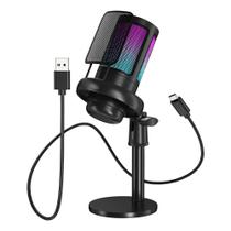 Microfone Condensador USB de Mesa Gamer Led RGB Para Podcast Streaming e Gamers