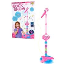Microfone De Brinquedo Com Pedestal Rosa - Com Luzes - DM TOYS