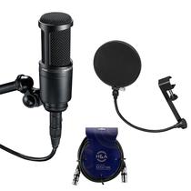 Microfone de estúdio Audio Technica AT2020 com filtro pop e cabo
