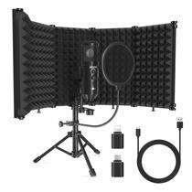 Microfone de gravação de estúdio, escudo de isolamento com filtro pop e suporte de tripé de metal, microfone de estúdio para PC, laptop, smartphone, microfone de música para gravar podcasts de canto