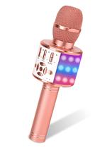 Microfone de karaokê Amazmic Wireless Bluetooth com LED rosa dourado
