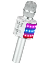 Microfone de Karaokê Bluetooth BONAOK Q78 - Sem Fio com LED Prata