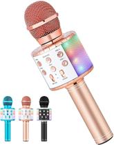 Microfone de karaokê para crianças, Milerong 5 em 1, Bluetooth + LED, rosa
