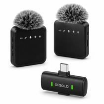 Microfone de lapela 2 para 1 Sem fio Para TypeC Anti Ruído 10H Latência ultra baixa