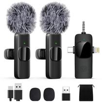 Microfone de lapela de lapela sem fio para iPhone, iPad, mini microfone de gravação de vídeo para entrevista, vídeo, podcast, vlog no YouTube e transmissão ao vivo, redução de ruído, plug & play (porta 3 em 1)