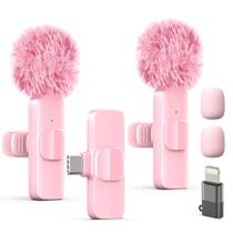 Microfone de lapela de lapela sem fio para iPhone, iPad, mini microfone de gravação de vídeo para entrevista, vídeo, podcast, vlog no YouTube e transmissão ao vivo, redução de ruído, plug & play (rosa tipo C e porta Lightning)